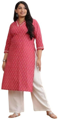 LOOM N BLOOM Women Printed Straight Kurta(Red)