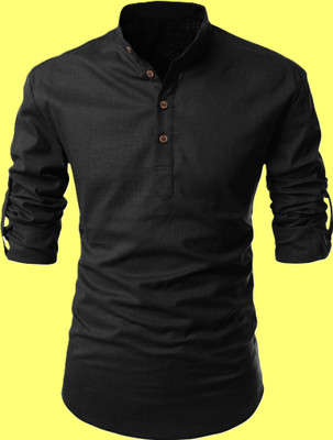 OMKAR EN TRENDS Men Printed Straight Kurta(Black)