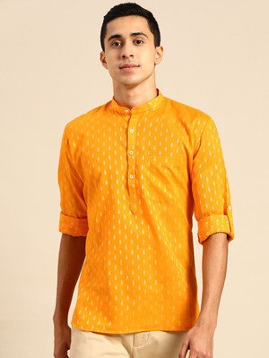 Rajubhai Hargovindas Men Printed Straight Kurta(Yellow)