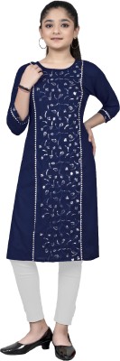 7 TIARA Girls Embroidered Straight Kurta(Blue)