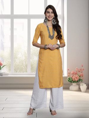 EthnicBasket Women Printed A-line Kurta(Yellow)