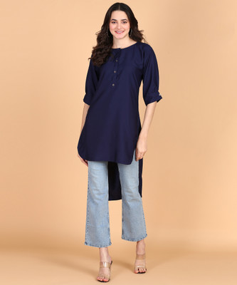 Aiza collection Women Solid High Low Kurta(Blue)