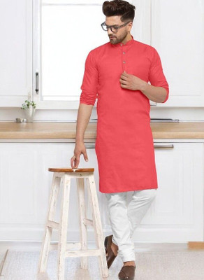 Krisha trend Men Solid Straight Kurta(Red)
