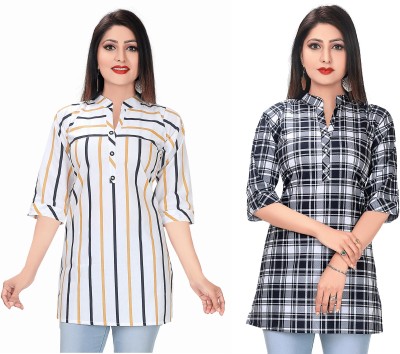 Meher Impex Women Striped, Checkered Straight Kurta(White, Black)