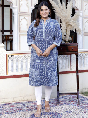 Jevi Prints Women Floral Print Straight Kurta(Blue)