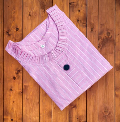 UMI CREATION Women Striped A-line Kurta(Pink)