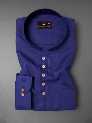 french crown Men Solid Straight Kurta(Dark Blue)