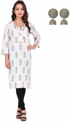 RIFOF Women Printed Straight Kurta(White)