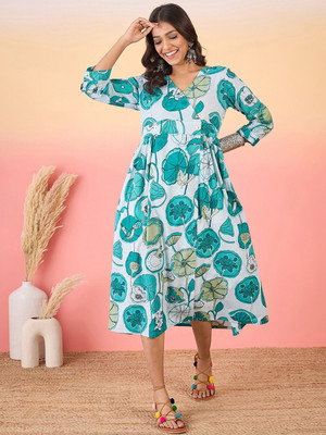 ANOUK Women Printed Straight Kurta(Green)