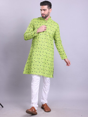 HLOOM Men Printed Straight Kurta(Light Green)