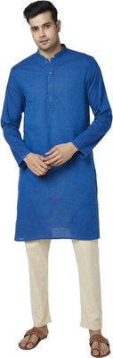 Indus Route by Pantaloons Men Solid Straight Kurta(Blue)
