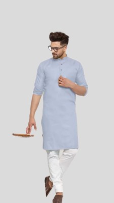 The Fashion Outlets Men Solid A-line Kurta(Blue)