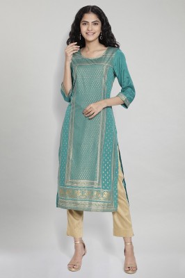 Aurelia Women Printed Straight Kurta(Green)