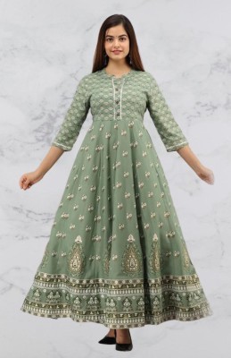 Umange Women Printed Anarkali Kurta(Green)