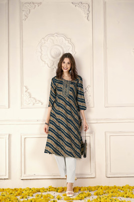 ANOUK Women Abstract Straight Kurta(Blue)