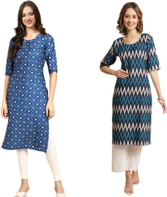 KAUTAQI Women Printed Straight Kurta(Multicolor)