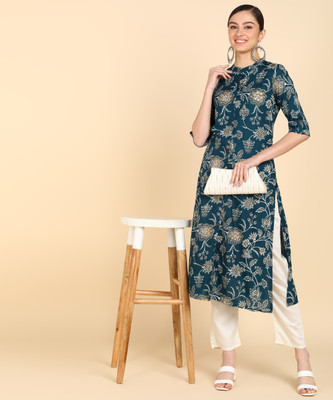 Lamba Creations Women Woven Design A-line Kurta(Dark Blue)