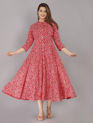 BHAGLI Women Fit and Flare Red Midi/Calf Length Dress