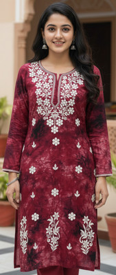 NAZAQATCHIKAN Women Dyed/Ombre Straight Kurta(Black)