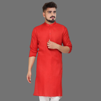 SUFFY CREATION Men Solid Straight Kurta(Red)