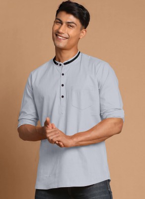 PraVISION Men Printed Straight Kurta(Grey)