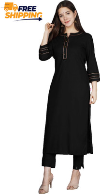 BPSELL Women Solid Straight Kurta(Black)