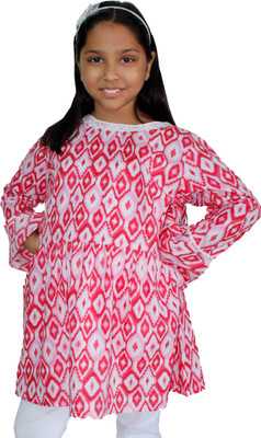 KiddoPanti Girls Printed A-line Kurta(Red)