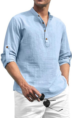 FireFish Men Solid A-line Kurta(Light Blue)