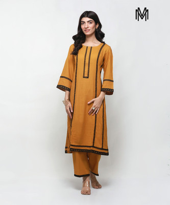 Mahal Malabis Women Solid Straight Kurta(Yellow)