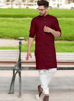 Rashmi Genz Men Printed Straight Kurta(Maroon)