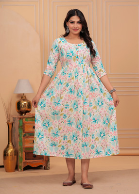 Gora Laxmi Women Floral Print A-line Kurta(White)