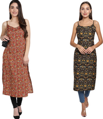 KAUTAQI Women Printed Straight Kurta(Multicolor)