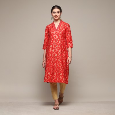 BIBA Women Printed Straight Kurta(Red)