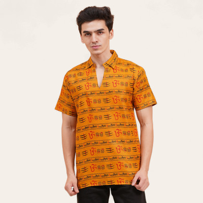 GLAUCUS Men Printed Straight Kurta(Yellow)