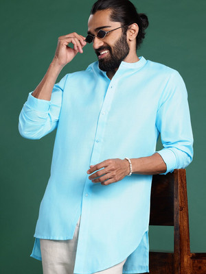 Sangria Men Solid Straight Kurta(Blue)