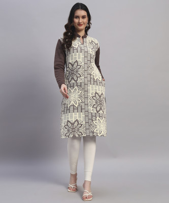 QUIN FLETCHER Women Printed Straight Kurta(Brown)