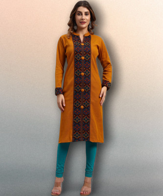 DECANTER Women Printed Straight Kurta(Orange)