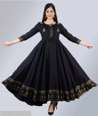 HouseOfCommon Women Embroidered Anarkali Kurta(Black)