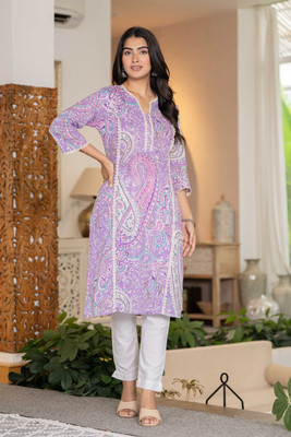 Jaipuur Trend Women Embroidered Straight Kurta(Purple)