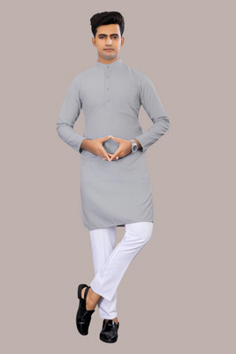 Keton Men Solid Straight Kurta(Grey)