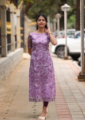 J M CREATION Women Printed A-line Kurta(Purple)