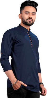 StoneHeart Men Solid Straight Kurta(Blue)