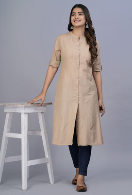 LOOMS21 Women Solid A-line Kurta(Beige)