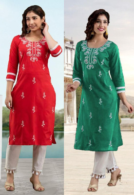 SISTO Women Chikan Embroidery A-line Kurta(Multicolor)