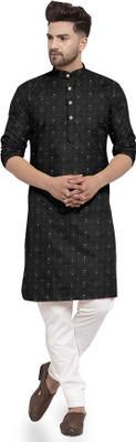 OneClick Men Embroidered Straight Kurta(Black)