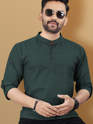 VeBNoR Men Solid Straight Kurta(Green)