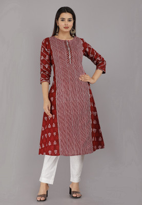 Kriftee Women Printed A-line Kurta(Red)
