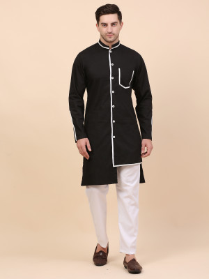 QISHTAR Men Solid A-line Kurta(Black)