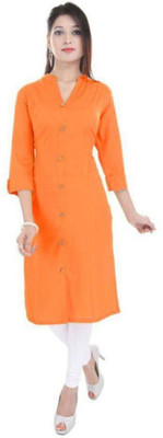 HouseOfCommon Women Solid Straight Kurta(Orange)