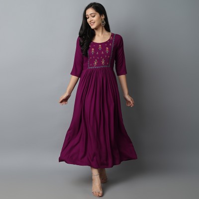 Kriska Women Embroidered A-line Kurta(Maroon)